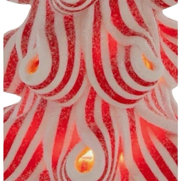 Peppermint Christmas Tree LED Light Up Sz 9.25 & 6.5 in Tabletop Ribbon Candy - Picture 4 of 9